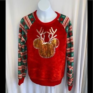 Disney Mickey Mouse Reindeer Christmas Girls Sweater Size L  (11-13)